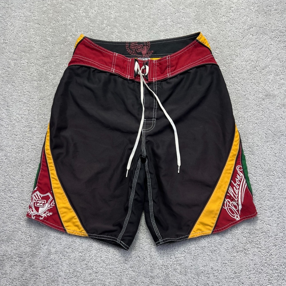 VINTAGE Billabong Board Shorts Mens 31 Black Rasta Colorblock Embroidered Logo